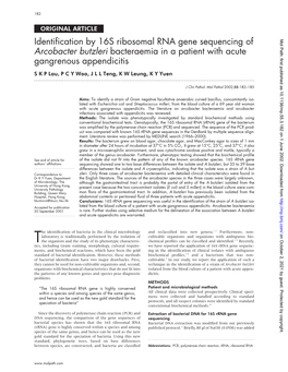 Identification by 16S Ribosomal RNA Gene Sequencing of Arcobacter