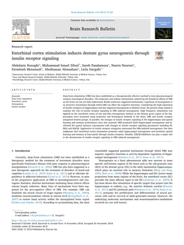 Entorhinal Cortex Stimulation Induces Dentate Gyrus Neurogenesis Through Insulin Receptor Signaling T