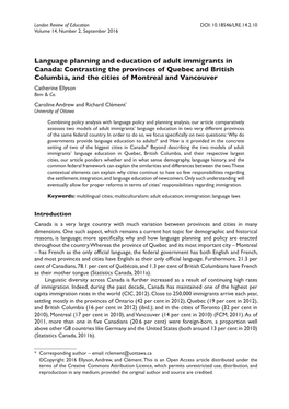 Language Planning and Education of Adult Immigrants in Canada