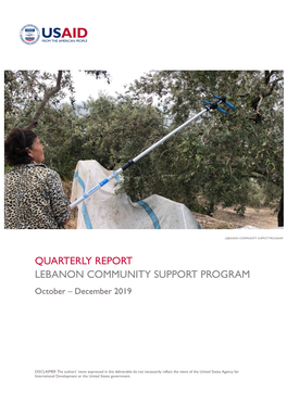 QUARTERLY REPORT LEBANON COMMUNITY SUPPORT PROGRAM October – December 2019