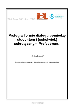 Prolog W Formie Dialogu Pomiędzy Studentem I (Cokolwiek) Sokratycznym Profesorem