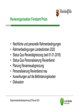 Revierorganisation Forstamt Prüm Februar 2021
