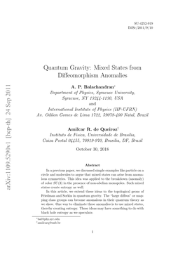 Mixed States from Diffeomorphism Anomalies Arxiv:1109.5290V1