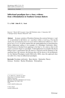 Inflectional Paradigms Have a Base: Evidence from S-Dissimilation in Southern German Dialects