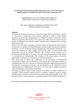 Governing the International Commercial Contract Law: the Framework of Implementation to Establish the ASEAN Economy Community 2015