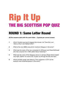 Big Scottish Pop Quiz Questions