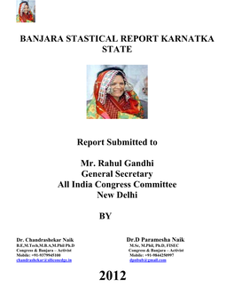 BANJARA STASTICAL REPORT KARNATKA STATE Report