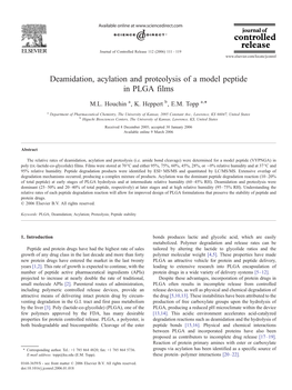 Deamidation, Acylation and Proteolysis of a Model Peptide in PLGA Films ⁎ M.L