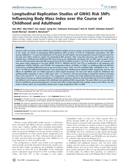 Longitudinal Replication Studies of GWAS Risk Snps Influencing Body Mass Index Over the Course of Childhood and Adulthood