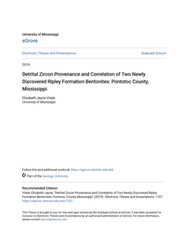 Detrital Zircon Provenance and Correlation of Two Newly Discovered Ripley Formation Bentonites: Pontotoc County, Mississippi