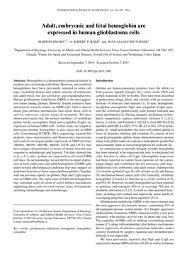 Adult, Embryonic and Fetal Hemoglobin Are Expressed in Human Glioblastoma Cells