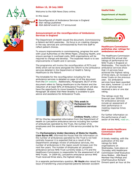 Edition 15, 29 July 2005 Welcome to the ASA News Diary Online. in This