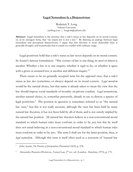 Legal Naturalism Is a Disjunctivism Roderick T. Long Legal Positivists