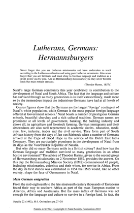 Lutherans, Germans: Hermannsburgers