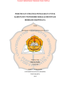 Perumusan Strategi Pemasaran Untuk Kabupaten Wonosobo Sebagai Destinasi Berbasis Ekowisata