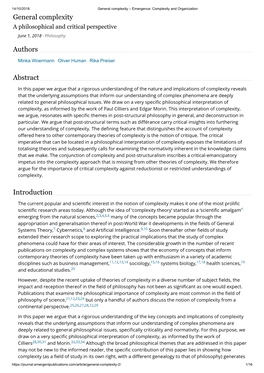 General Complexity Abstract Introduction Authors