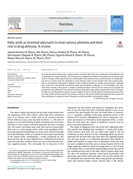 Fatty Acids As Essential Adjuvants to Treat Various Ailments and Their Role in Drug Delivery: a Review