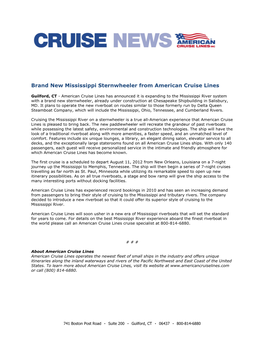 Brand New Mississippi Sternwheeler from American Cruise Lines