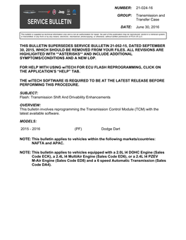 This Bulletin Supersedes Service Bulletin 21-052-15, Dated September 30, 2015, Which Should Be Removed from Your Files