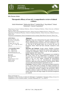 Therapeutic Efficacy of Rose Oil: a Comprehensive Review of Clinical Evidence