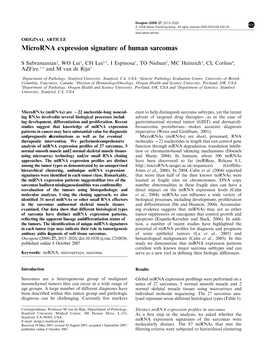 Microrna Expression Signature of Human Sarcomas