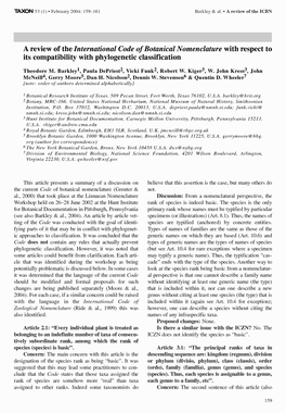 A Review of the International Code of Botanical Nomenclature with Respect to Its Compatibility with Phylogenetic Classification