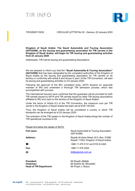 TIR/GE6871/SDG CIRCULAR LETTER No 02 - Geneva, 22 January 2020