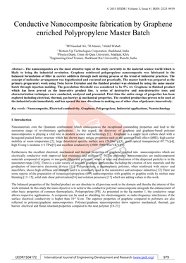 Conductive Nanocomposite Fabrication by Graphene Enriched Polypropylene Master Batch