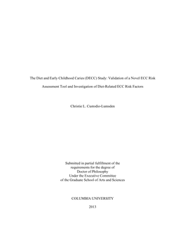 (DECC) Study: Validation of a Novel ECC Risk Assessment Tool and Investigation of Diet-Relat