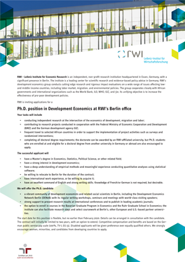 Ph.D. Position in Development Economics at RWI's Berlin Office