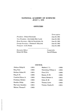 National Academy of Sciences July 1, 1979 Officers
