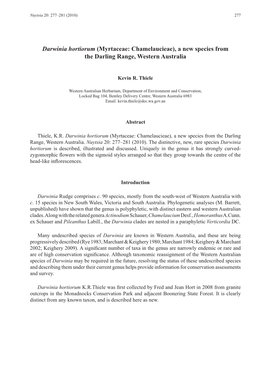 Darwinia Hortiorum (Myrtaceae: Chamelaucieae), a New Species from the Darling Range, Western Australia