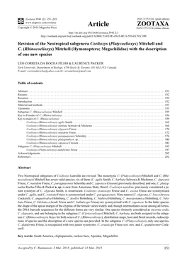 Revision of the Neotropical Subgenera Coelioxys (Platycoelioxys) Mitchell and C