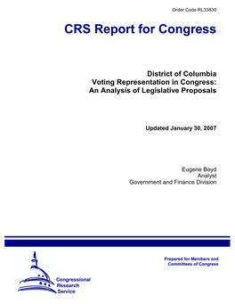 Voting Representation in Congress: an Analysis of Legislative Proposals