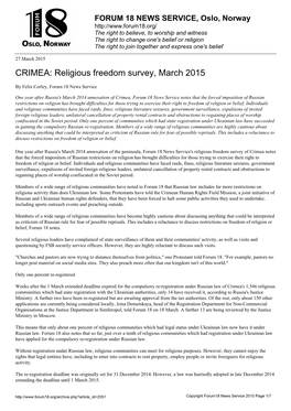 CRIMEA: Religious Freedom Survey, March 2015