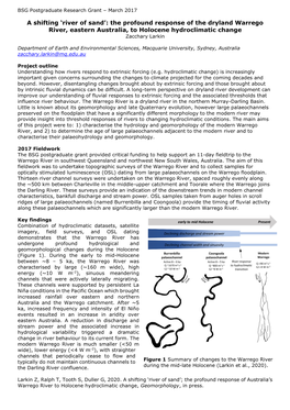 The Profound Response of the Dryland Warrego River, Eastern Australia, to Holocene Hydroclimatic Change Zacchary Larkin