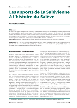 Les Apports De La Salévienne À L'histoire Du Salève