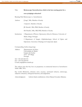 Retinoscopy/Autorefraction, Which Is the Best Starting Point for A