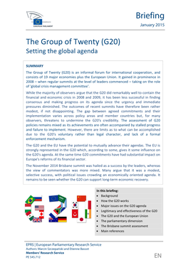 The Group of Twenty (G20) : Setting the Global Agenda