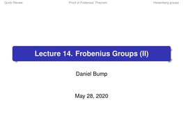 Lecture 14. Frobenius Groups (II)