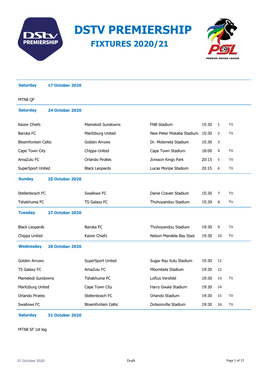 Dstv Premiership Fixtures 2020/21
