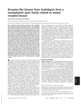 Receptor-Like Kinases from Arabidopsis Form a Monophyletic Gene Family Related to Animal Receptor Kinases