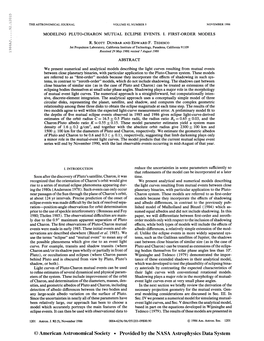 1986Aj 92.120Id the Astronomical Journal Volume 92, Number 5 November 1986 Modeling Pluto-Charon Mutual Eclipse Events. I. First