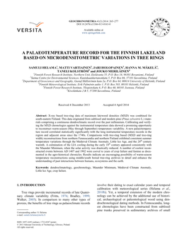 A Palaeotemperature Record for the Finnish Lakeland Based on Microdensitometric Variations in Tree Rings