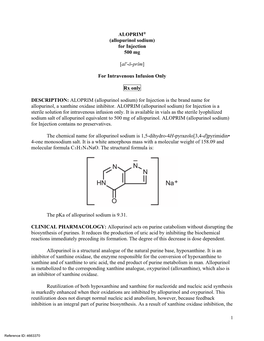 Allopurinol Sodium) for Injection 500 Mg