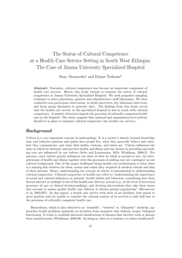 The Status of Cultural Competence at a Health Care Service Setting in South West Ethiopia: the Case of Jimma University Specialized Hospital