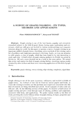 A Survey of Graph Coloring - Its Types, Methods and Applications