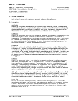 Central Office Optional Features 2Nd Revised Sheet 1 SECTION 2 - Advanced Custom Calling Features Replacing 1St Revised Sheet 1