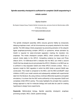 1 Spindle Assembly Checkpoint Is Sufficient for Complete Cdc20