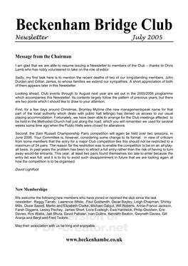 Newsletter July 2005